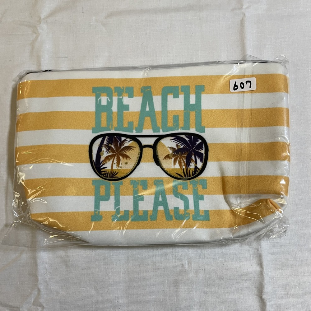 The Pouch Cosmetic Bag Womens‎ OS Yellow White NWT Beach Please Striped Travel